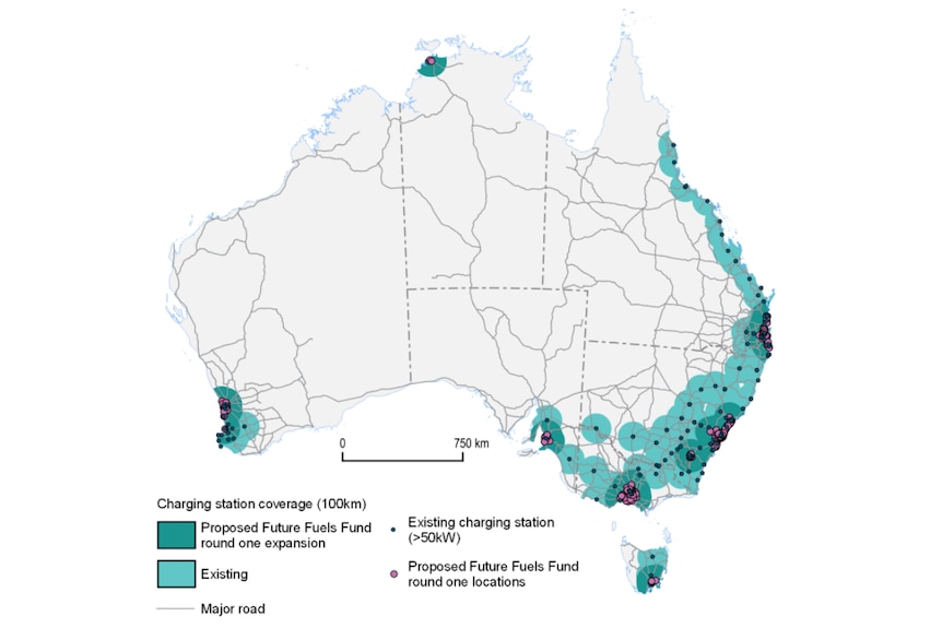 A map of fast charging stationg