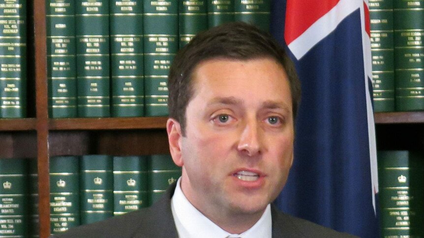 Matthew Guy speaks at a press conference.