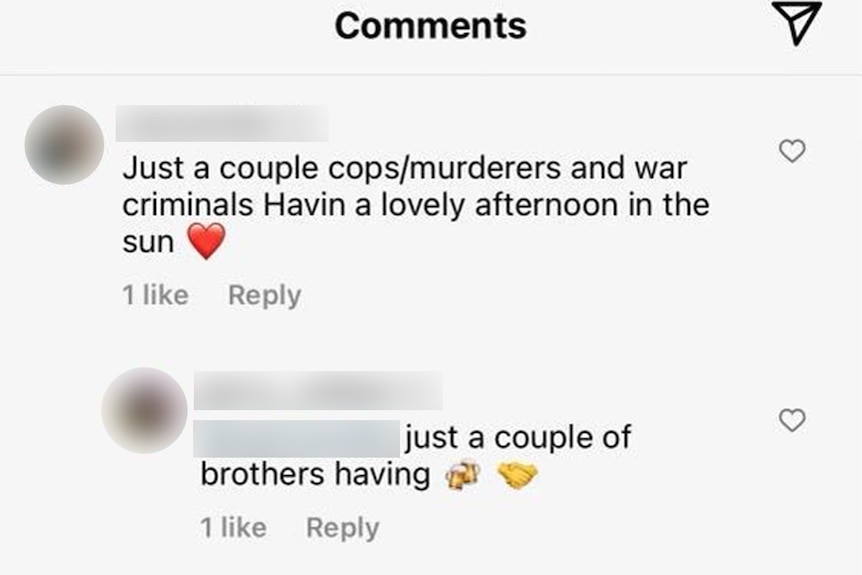 a social media comment joking about murderers and war criminals