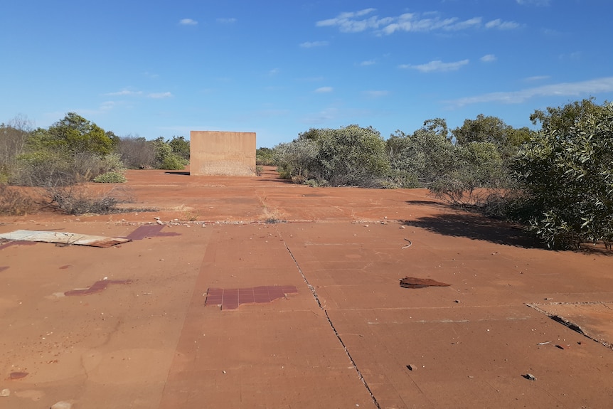 a vast stretch of concrete and red tiles, surrounded by bush