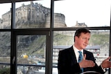 British Prime Minister David Cameron speaks in Edinburgh, Scotland.