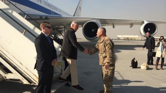 Outgoing US defence secretary Chuck Hagel in Kabul