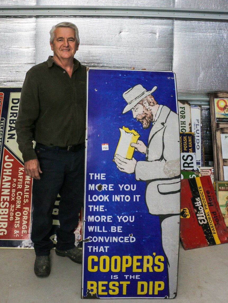 George Grant with one of his collectable sheep shearing signs
