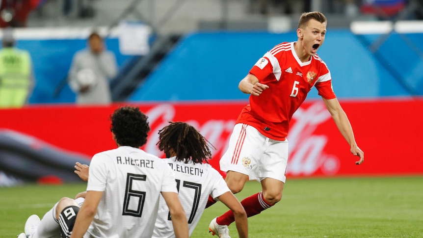 Denis Cheryshev celebrates goal against Egypt