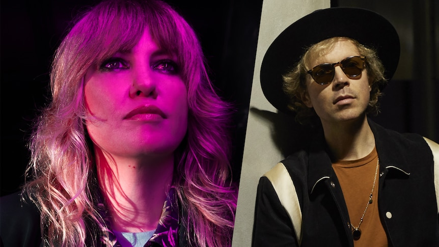 A collage of the artists Ladyhawke and Beck
