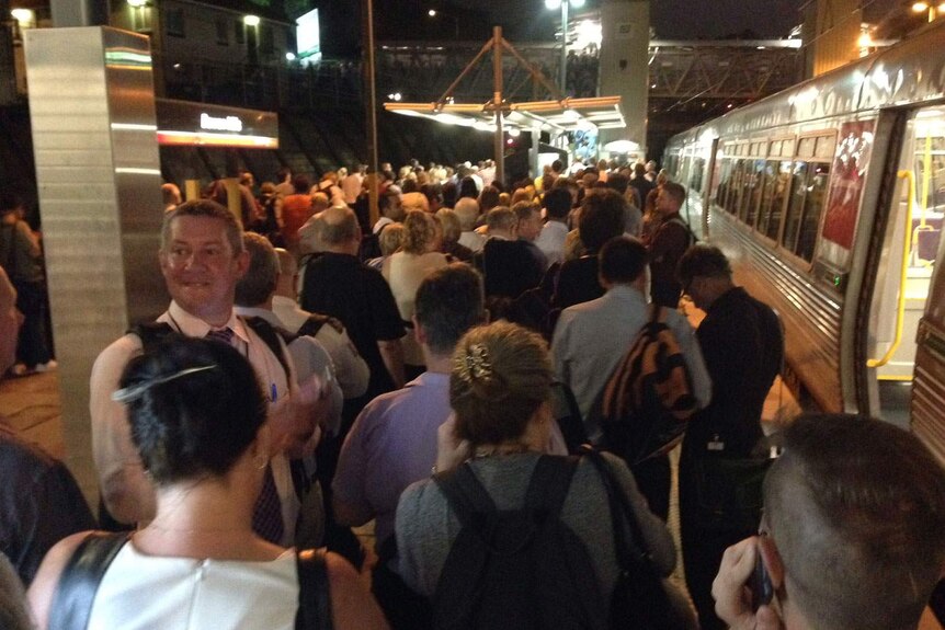 Commuters at Bowen Hills train station still trying to get home at 7.20pm on Wednesday night.