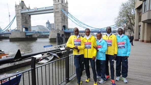 Wilson Kipsang and elite runner ahead of London Marathon 2013