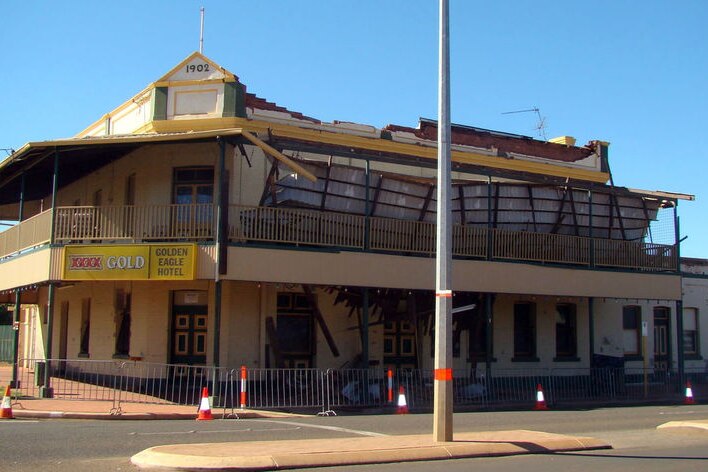 The Golden Eagle Hotel is cordoned off after being damaged by an earthquake