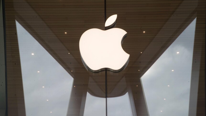 The Apple logo is displayed at the Apple store in the Brooklyn borough of New York.