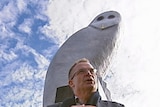 Public artwork: Jon Stanhope unveils the $400,000, 8 metre fibreglass owl sculpture on Belconnen Way.
