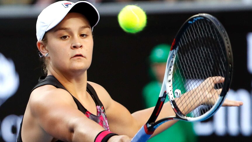 Ash Barty returns to Shelby Rogers at the Australian Open