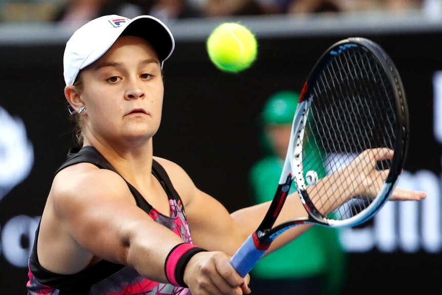 Ash Barty returns to Shelby Rogers at the Australian Open