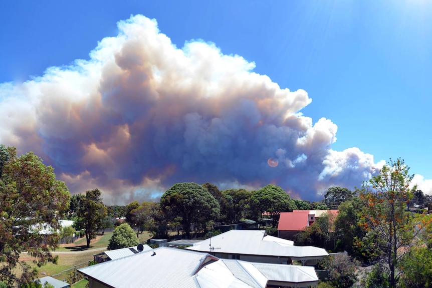 Smoke from a large bushfire fills the sky over Margaret River.