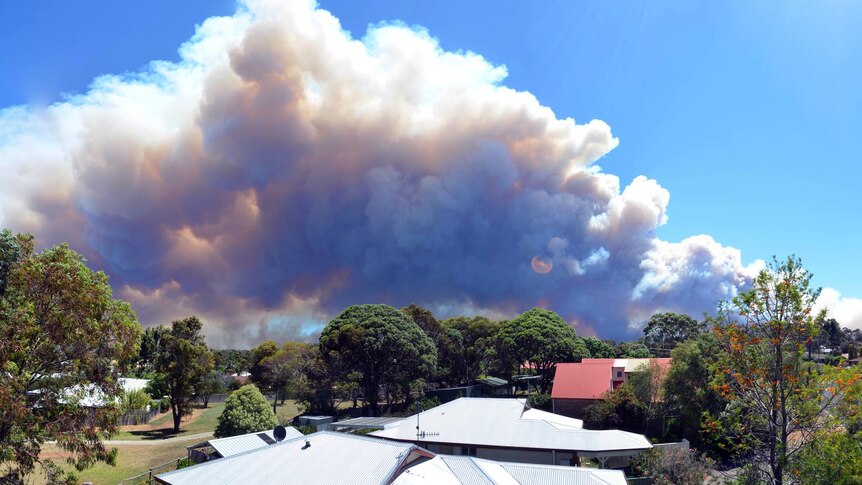 Smoke from a large bushfire fills the sky over Margaret River.