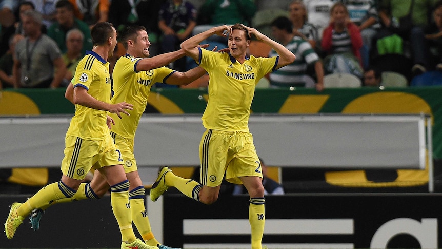 Nemanja Matic celebrates scoring for Chelsea in the Champions League