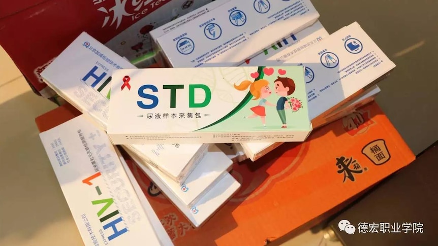 HIV self test kit with the label STD on it.