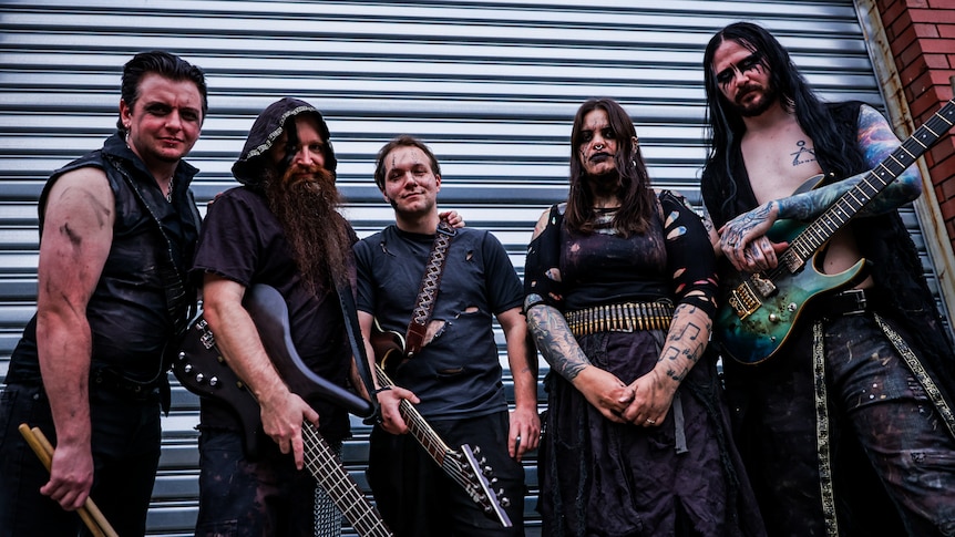 A group photo of metal band Scaphis.