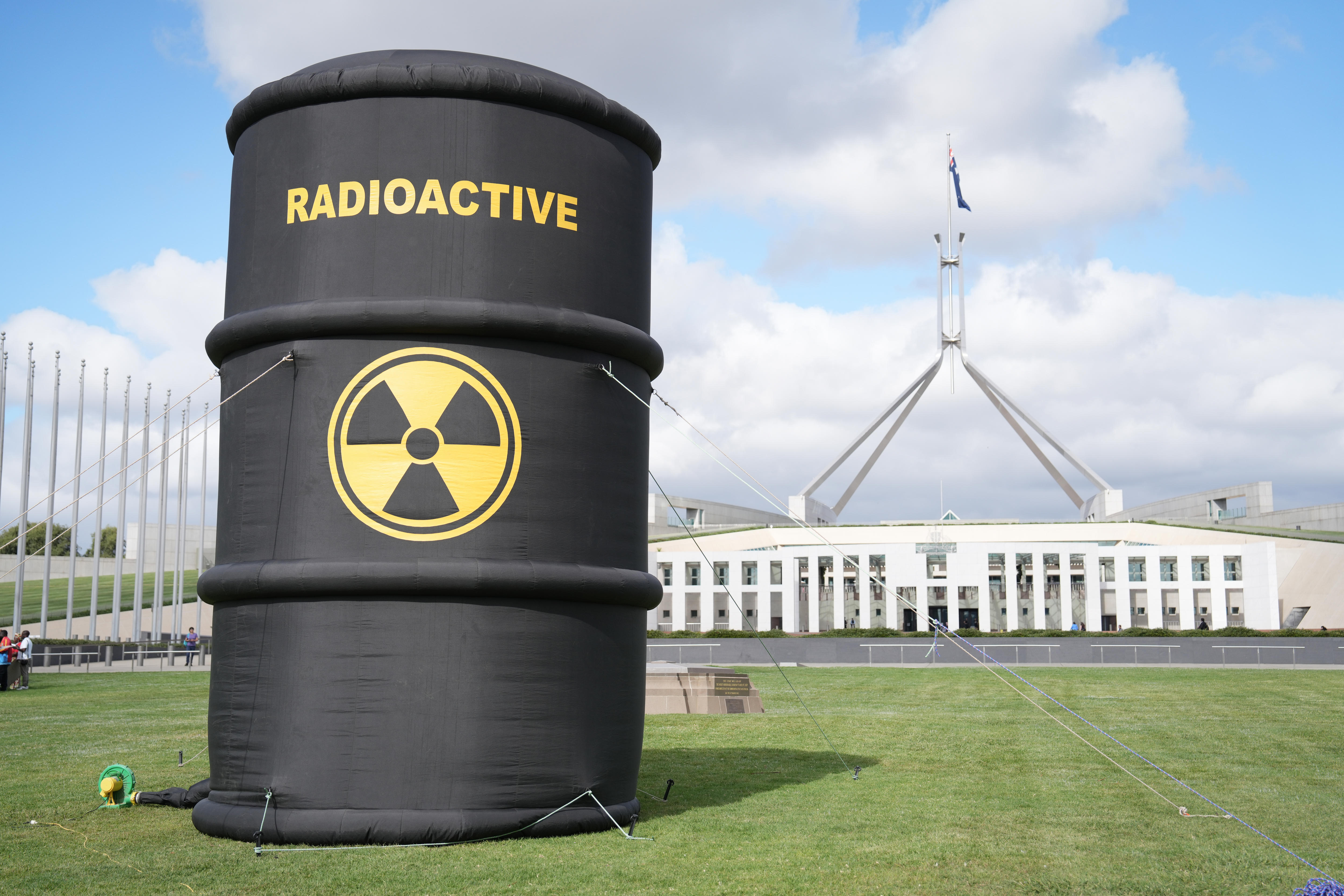 Radioactive inflatable outside Parliament House