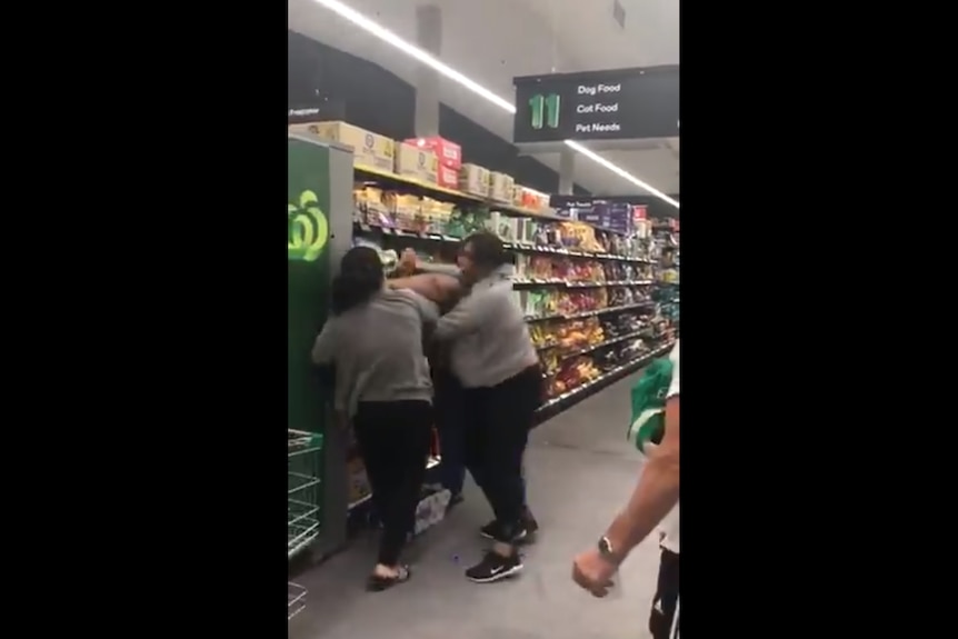 The two were seen in the video in a physical scuffle at Woolworths at Chullora
