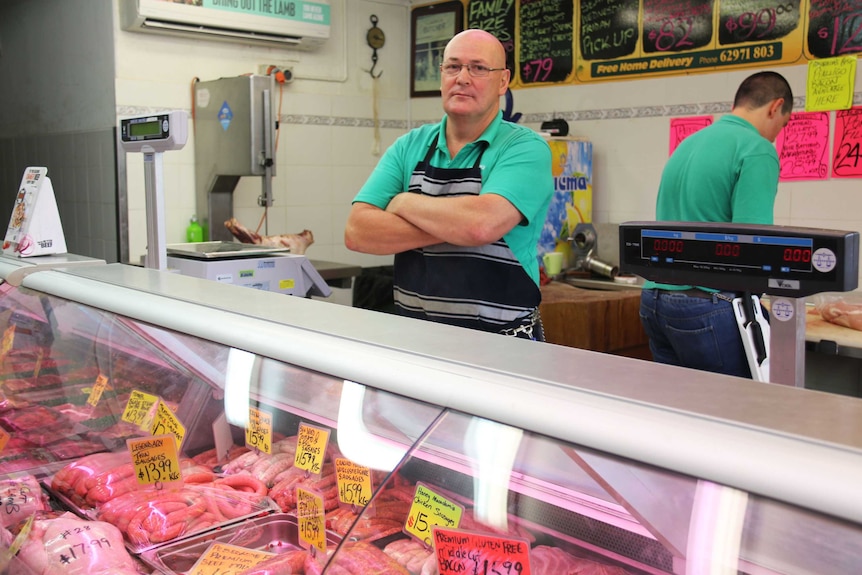 Queanbeyan butcher Peter Lindbeck in his store.