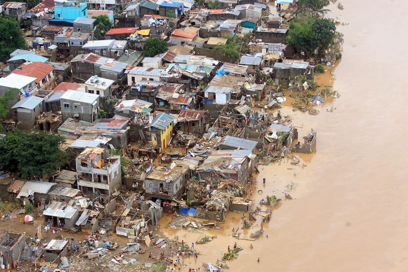 Houses destroyed by flooding in the Philippines
