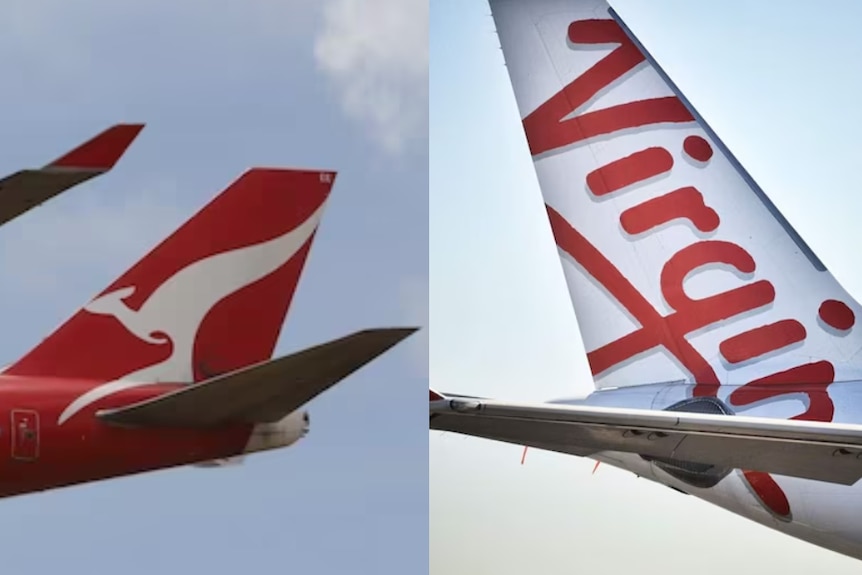 Tails of Qantas and Virgin Australia aircraft