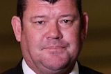 James Packer with lips pressed together at Crown Casino in Melbourne