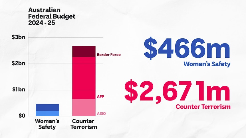 Graph showing spending on domestic violence compared with counter terror measures in the Federal Budget