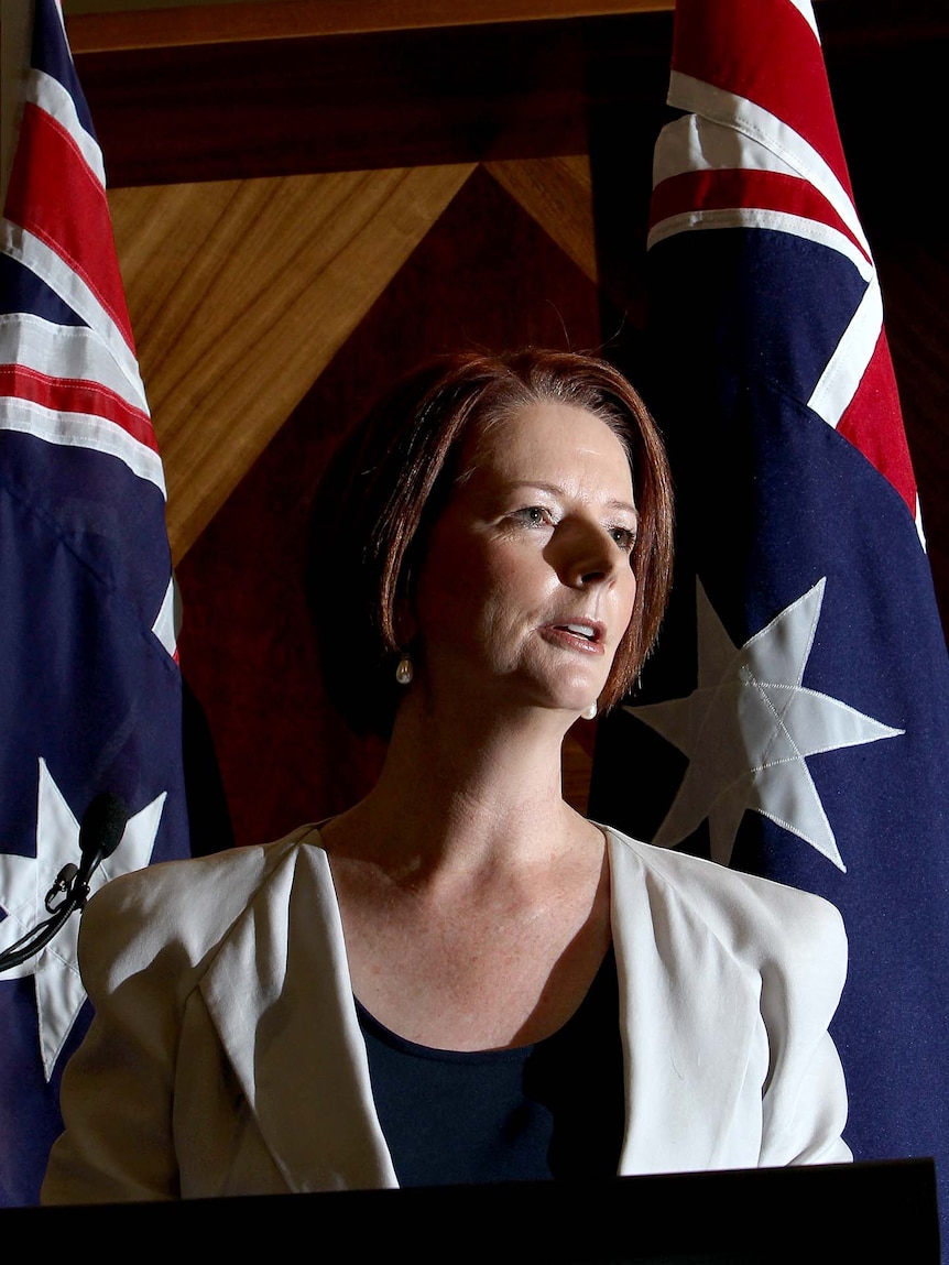 Julia Gillard talks to the media in Melbourne