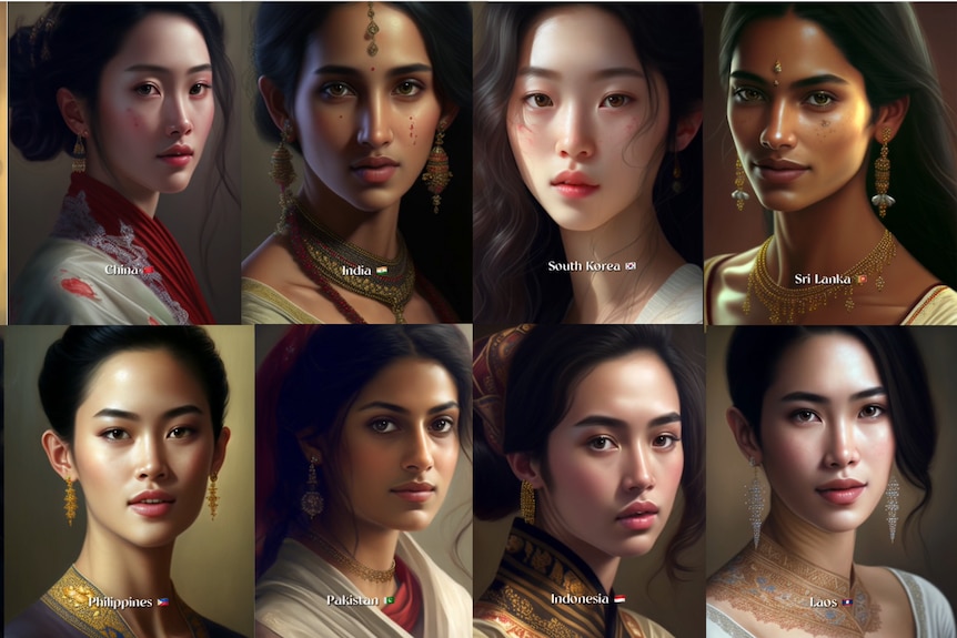 AI generated images of women from South Asia and East Asia