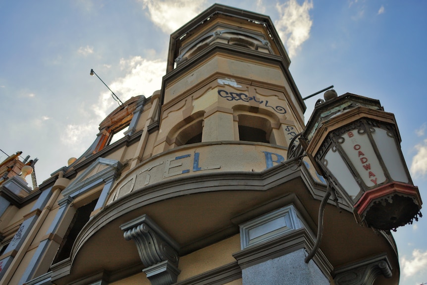 The Broadway Hotel's front tower. 