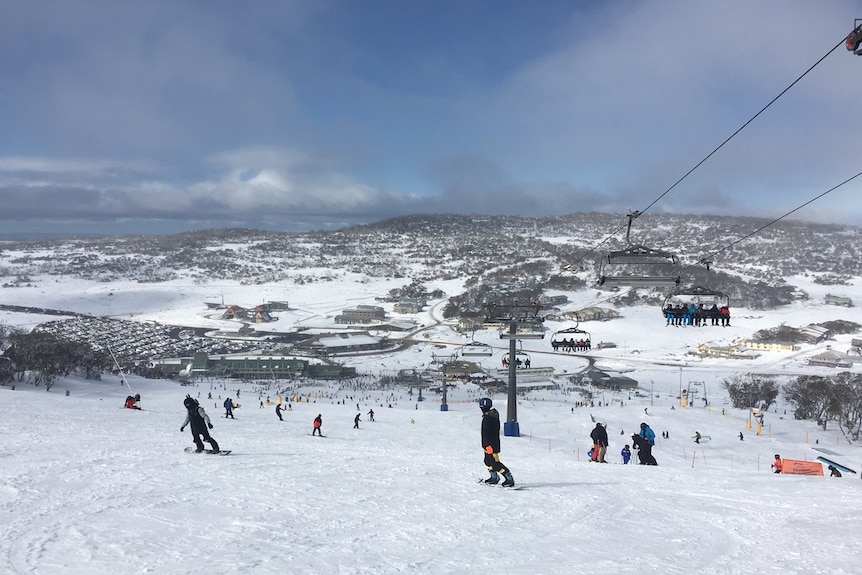 Skiers and snowboarders at Perisher.