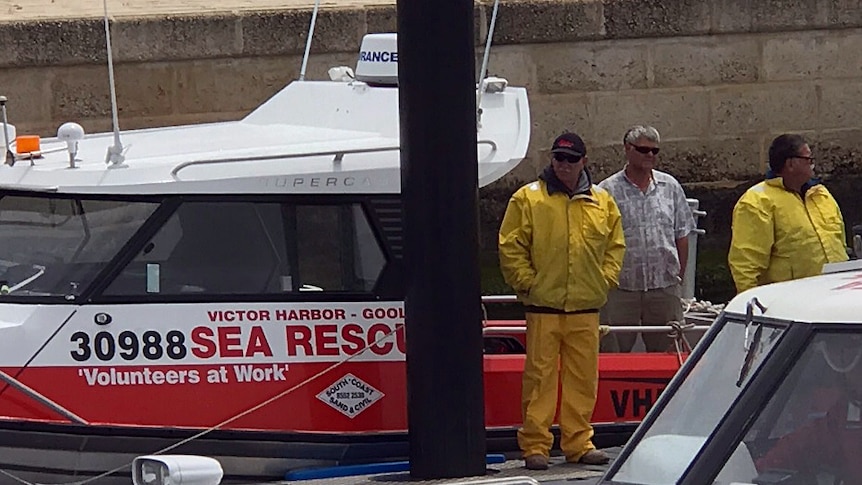 Crews at Cape Jaffa after searching for missing boat.