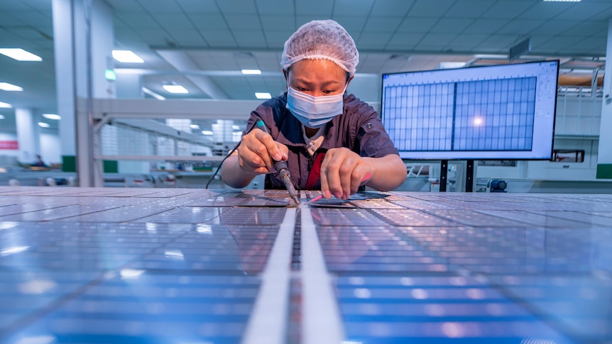 A production line of solar panels at Sunman Energy