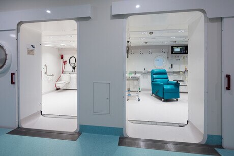 White shiny corridor at the Royal Hobart Hospital. 