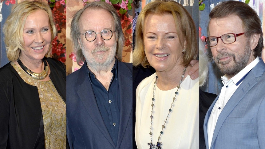 Composite image of all four ABBA members at the premiere of Mamma Mia! The Party.