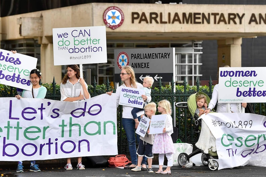 Members of the group Abortion Rethink outside Queensland Parliament during the abortion bill debate in 2018