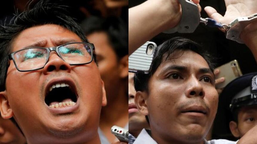 Composite image shows Reuters journalists Wa Lone and Kyaw Soe Oo