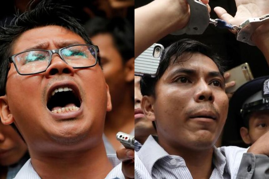 Composite image shows Reuters journalists Wa Lone and Kyaw Soe Oo