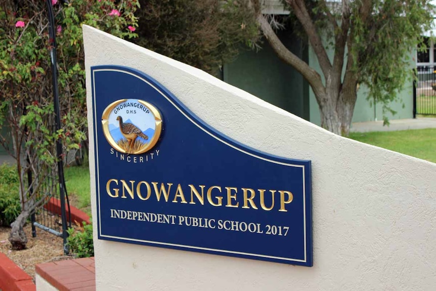 The Gnowangerup School sign outside the school.