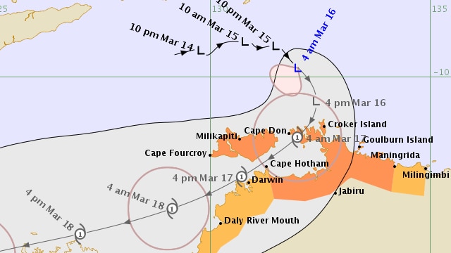 A tropical cyclone trackmap, issued by the Bureau of Meteorology.