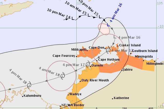 A tropical cyclone trackmap, issued by the Bureau of Meteorology.