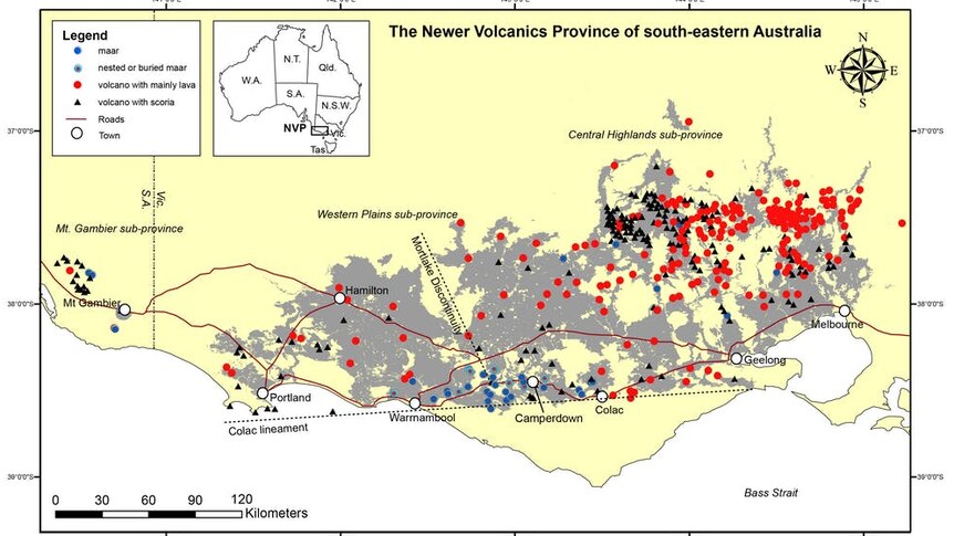 Map of Australia's Newer Volcanics Province.