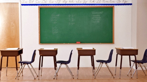 Row of school desks