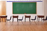 Row of school desks