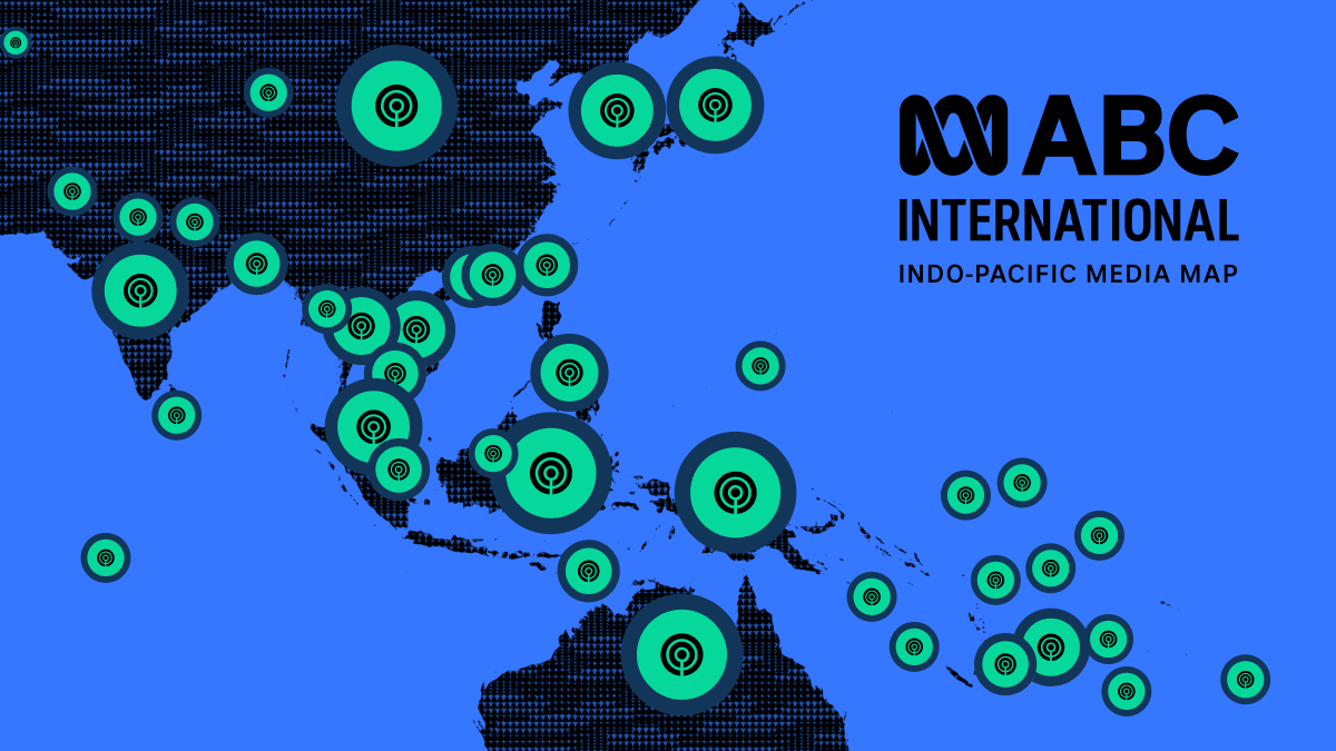 An illustration of a map showing the ABC's activities across the Indo-Pacific region.
