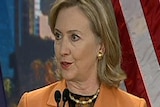 Hillary Clinton addresses crowd in Melbourne