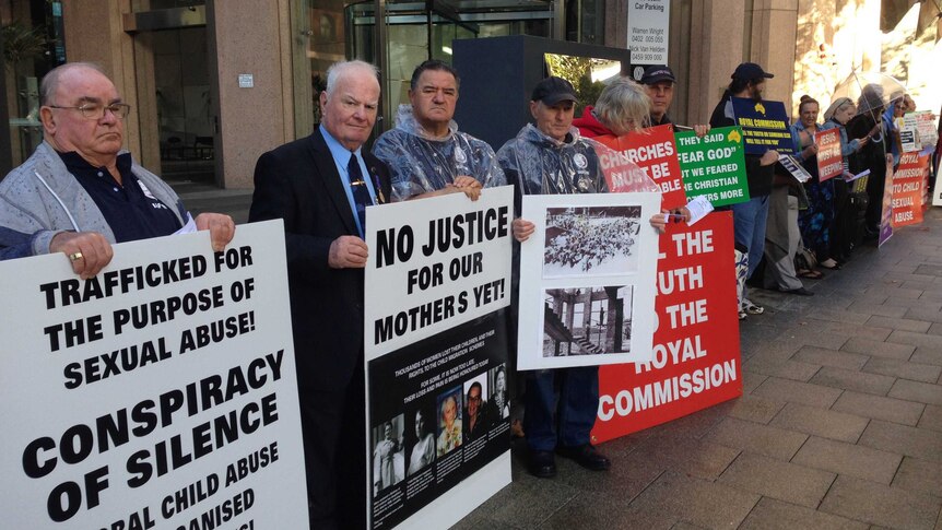 Supporters of those sexually abused outside the Royal Commission in Perth
