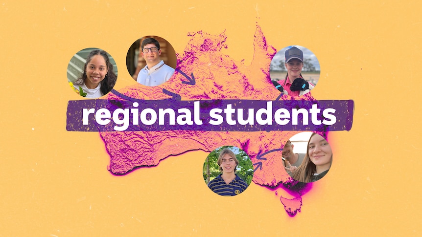 Map of Australia showing the location of five students using their profile pics and arrows.