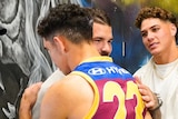 Adam Reynolds and Charlie Cameron embrace in a hug